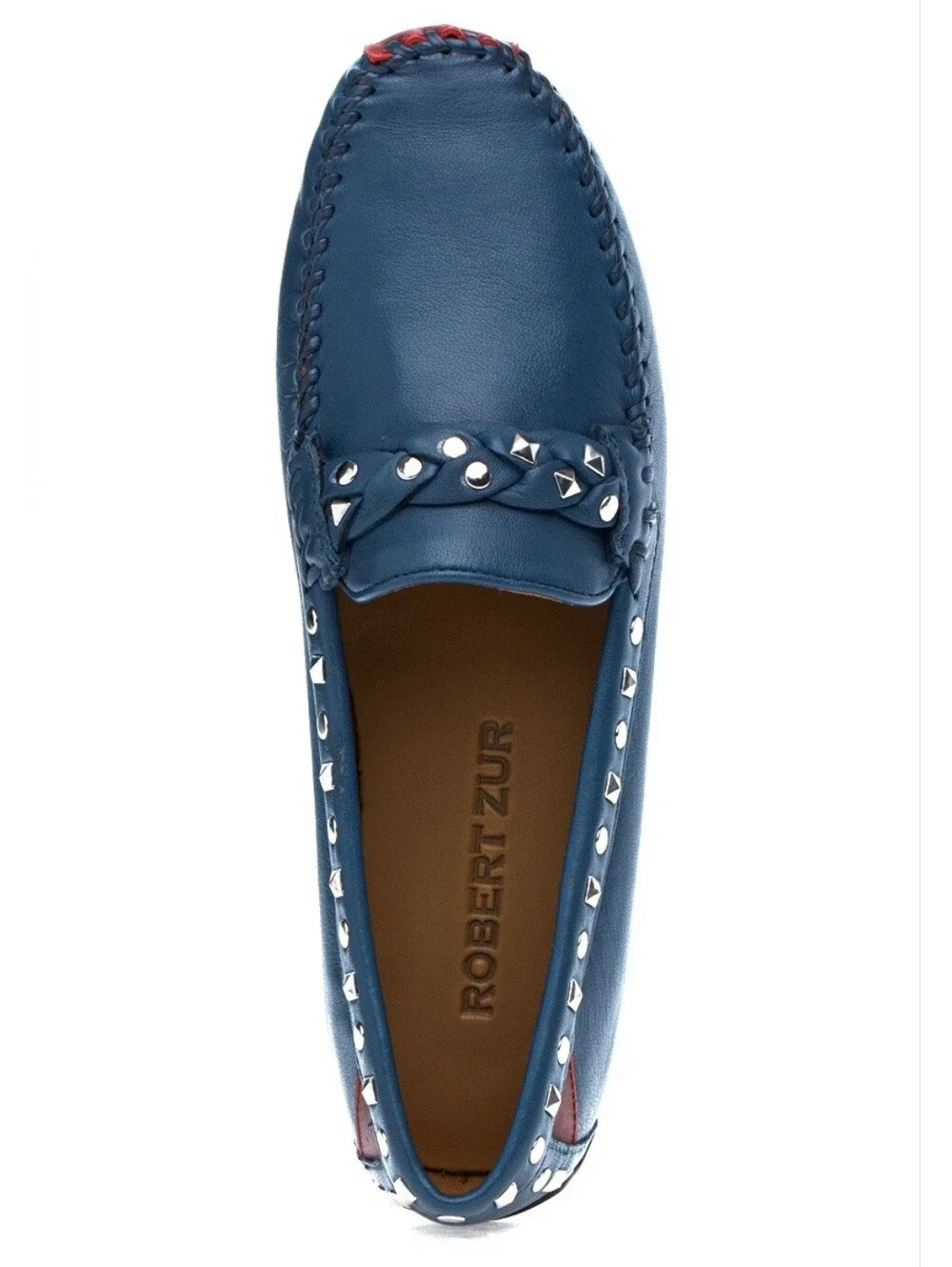 Robert Zur Shoes Blue Leather Studded Twisted Galaxy Loafer Size 8.5